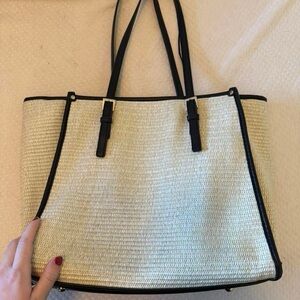 DSW Straw Tote with Black Trim